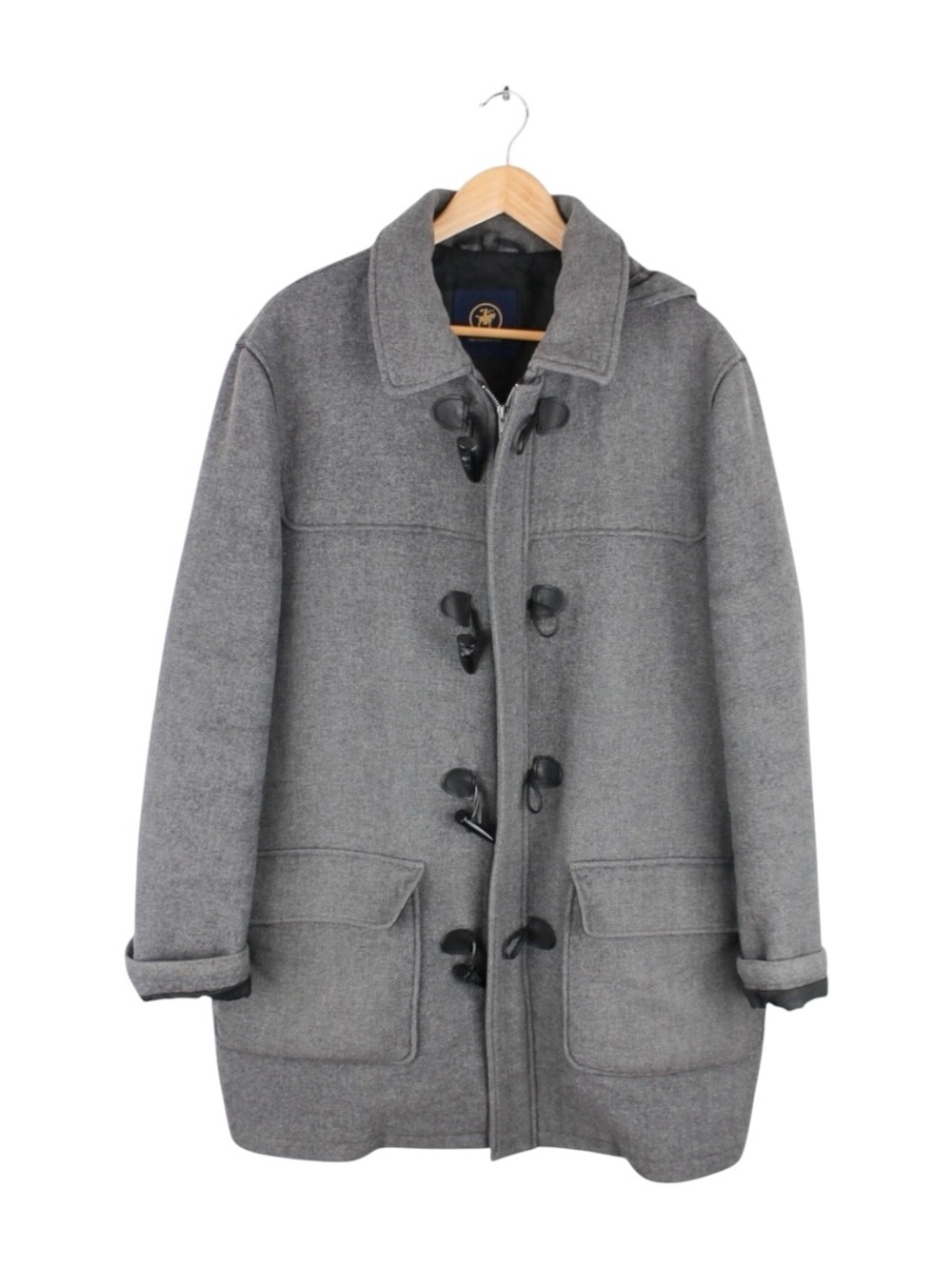 Hart Schaffner Marx Wool Duffle Coat Gray Toggle Hooded Jacket Men's XL